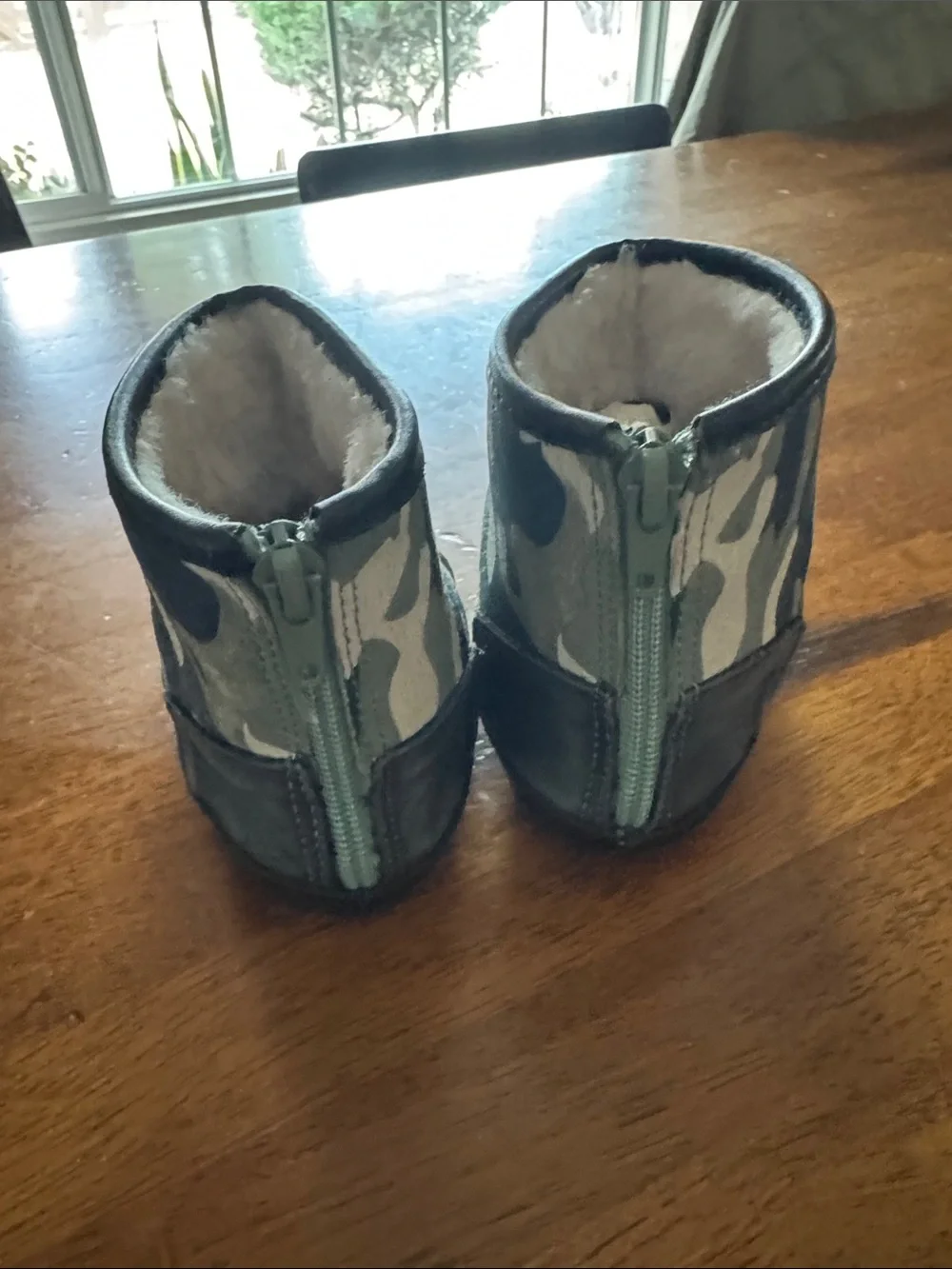 Kids Camouflage Ankle Boots with Faux Fur Lining - Green Camo